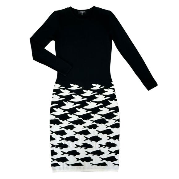 Rumour London Sea and Sky Black illusion-houndstooth knitted jacquard dress XS - Picture 10 of 11